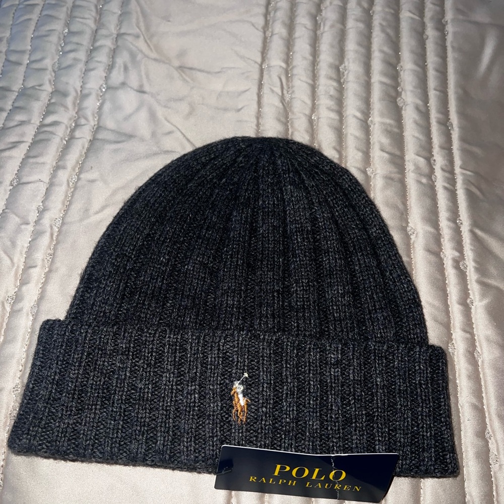 Polo by Ralph Lauren Charcoal Knit Beanie Men Hat Winter